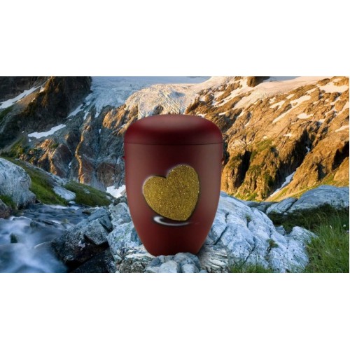 Biodegradable Cremation Ashes Funeral Urn / Casket - BORDEAUX RED with RELIEF HEART Design